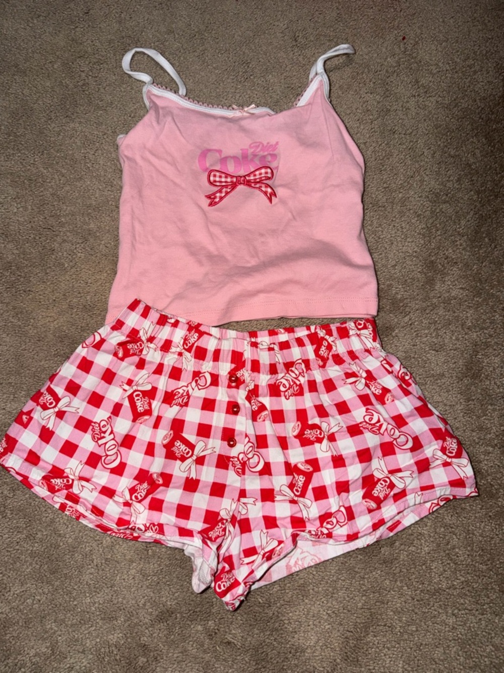 MAD Engine Pink Tank & Red Gingham Coke Print Pajama Set